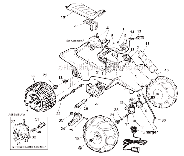 Page A Diagram and Parts List for 73682-9563  Power Wheels Ride-On Cars